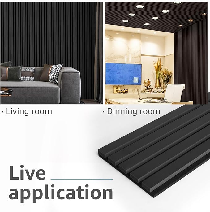 Art3d 6-Pack Soundproof Wood Slat Wall Panel, 94.5 x 7.9 in, Matte Black | Wood Grain Finish, Effortless Setup, Sustainable, Long-Lasting, Noise Reduction, Easy Care, for Living Room, Bedroom, Office - Image 6