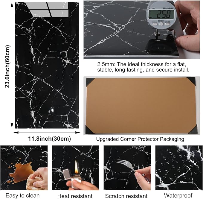 30Pcs Black Marble Wall Panels 23.6"X11.8" PVC Waterproof Tiles Peel and Stick Wall Panels Self Adhesive Backsplash Tiles for Kitchen Living Rooms TV Walls Bathroom Rv Camper Van (Not Real Tile) - Image 4