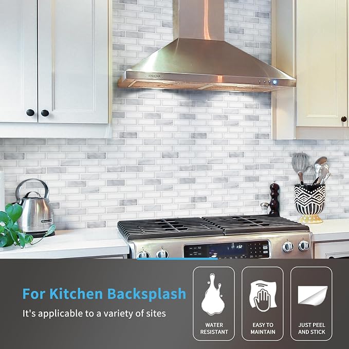 Art3d 10-Pack Peel and Stick Stone Backsplash Tile, 12" x 12", White Marble | Strong Adhesion, Lightweight, Cuttable, Waterproof, Fadeless, Crack Resistant, for Kitchen, Bedroom, Ideal for Recently Moved - Image 2