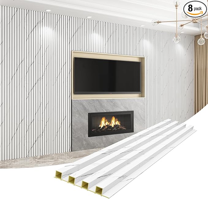 Slat Wall Panel 8-Pack, 108’’x6.1’’, Marble White | WPC Wall Panel for Interior Wall Decor, TV Background, Kitchen, Bedroom by Unknown