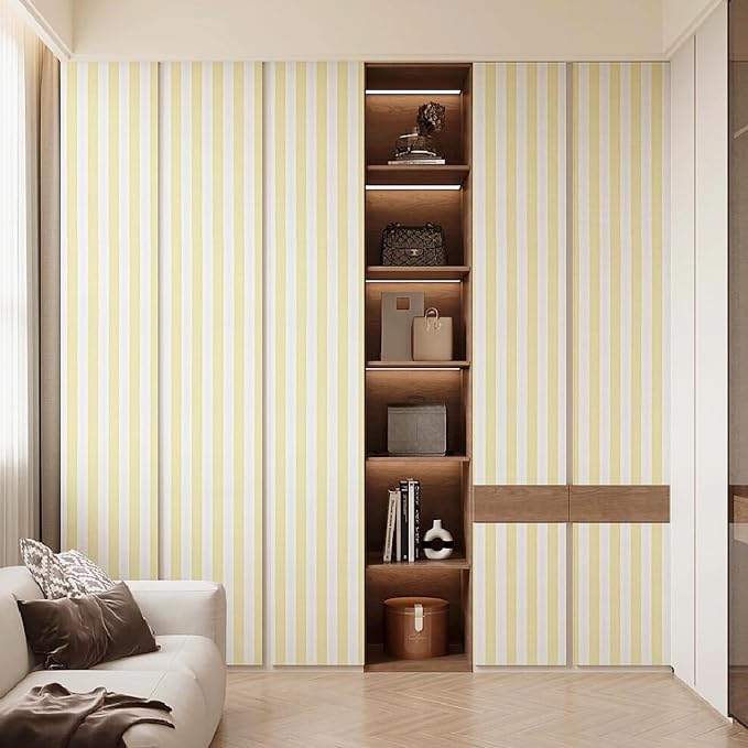 Yellow Stripe Peel and Stick Wallpaper 15.7" x 118" | Yellow and White Striped Boho Self-Adhesive Contact Paper Removable Waterproof Wallpaper for Bedroom,Cabinets,Drawer Liners - Image 7