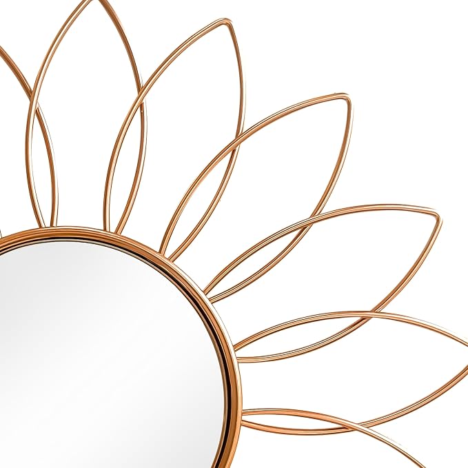 3 Pack Metal Mirrors for Wall Sunburst Wall Mirrors Home Décor Decorative Hanging Wall Art for Living Room Bedroom Entryway (Rose Gold2, Flowers) - Image 2