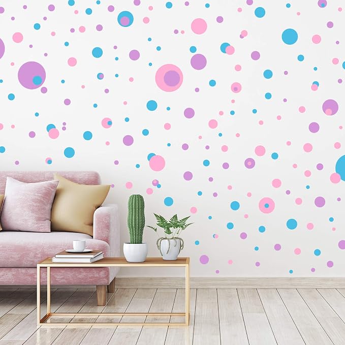 Zonon 264 Pcs Polka Dot Wall Stickers Circles Removable Lilac Pink Blue | Polka Dot Decals for Classroom Nursery Bedroom Playroom, Peel Stick Vinyl, Easy Apply Remove, Colorful Kids Room Decor by Zonon