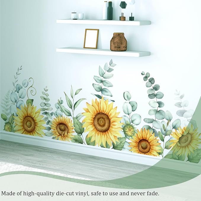 Sunflowers Floral Wall Decals Peel and Stick, Large Floral Flowers Wall Stickers, Removable Vine Home Decor Art for Bedroom Living Room Classroom Office - Image 6