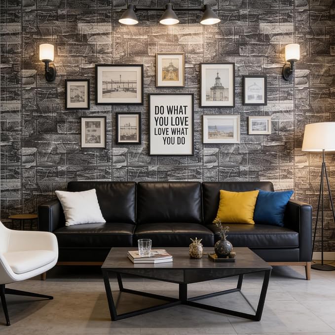 40pcs 3D Wall Panels 11.8x11.8 Inch Peel and Stick Foam Brick Wallpaper, Black Self Adhesive Tiles Waterproof Decorative Wall Panel for DIY Interior Wall Decor, Faux Rock Wall Panels | Practical and Reliable Easy Installation - Image 3