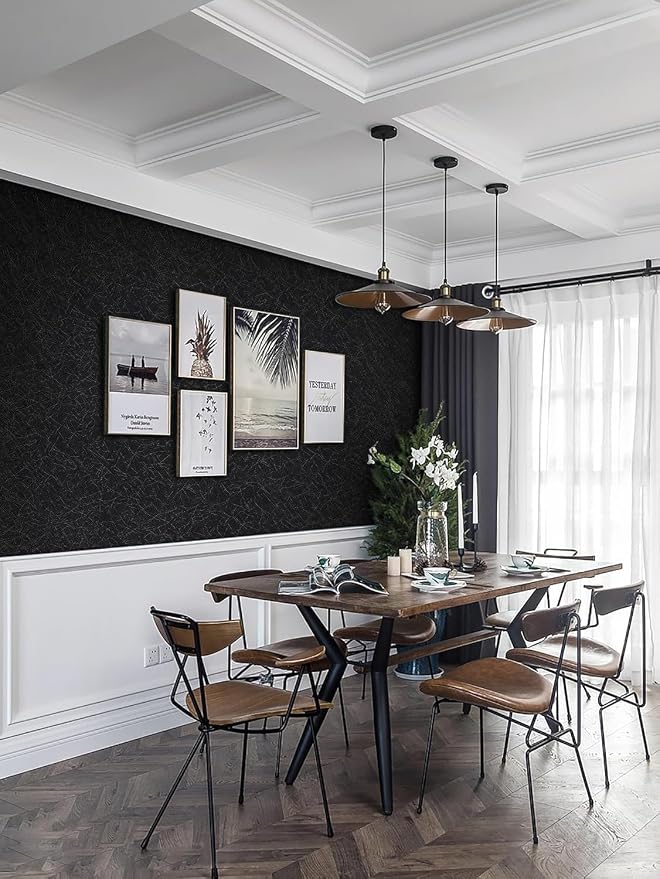 Safiyya 17.3 inch X 590 inch Wallpaper Black Silk Textured Wallpaper Peel and Stick Modern Solid Color Wall Paper Removable Contact Paper for Bedroom Vinyl Rolls - Image 7