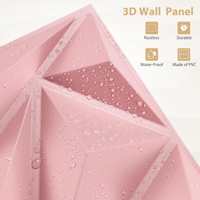 Heikki 30 Pack 3D Wall Panel for Interior Wall Décor, PVC Flower Textured Wall Panels for Living Room Bedroom Hotel Office, 11.8"x11.8", Double-Sided Tape (Pink-DJZ) - Image 2