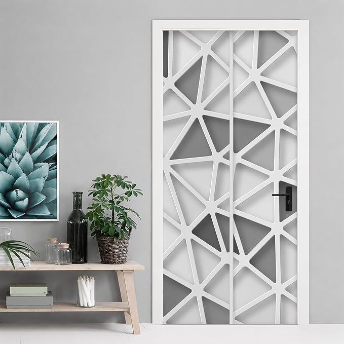 Door Stickers Peel & Stick Murals-Wall Covers Decorative Decal White Block | 30.3"W x 78.7"H, 3D White Block Wallpaper，Waterproof Removable Opaque Vinyl Self Adhesive Fake Door Decor for Home Office by ChezMax