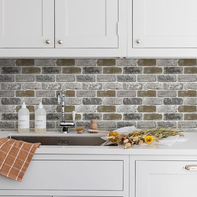 COMSTICKC 3D Faux Brick Wall Panels Peel and Stick, 10 Pcs 11.8" x 11.8" | Vintage Brown Gray, Not Real Brick, Small Size Ultra-Light Thin PVC 3D Fake Brick Wall Sticker for DIY Decor, Cover 9.7 sq ft - Image 6