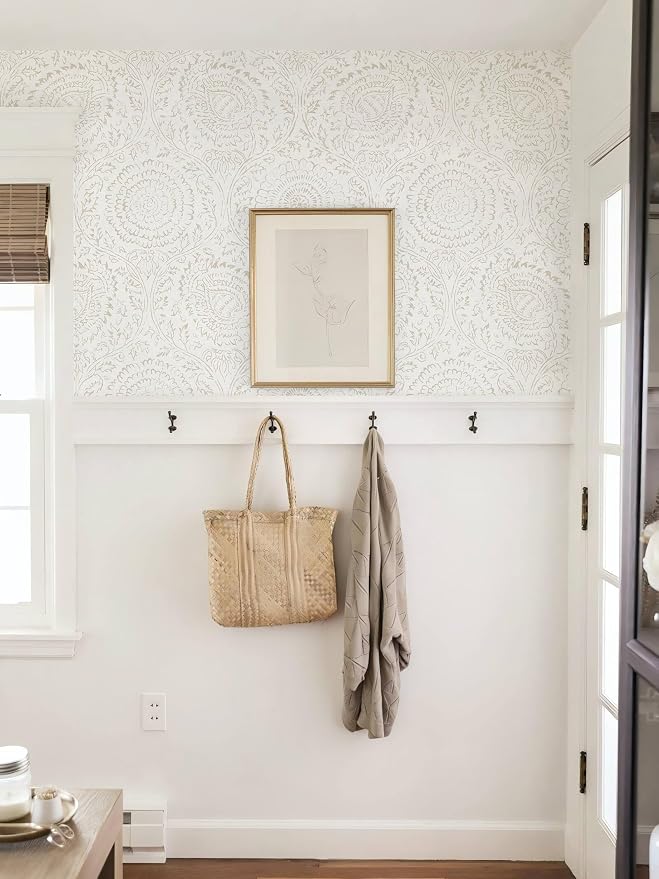 Ismoon Peel Stick Wallpaper Boho Beige Neutral Vintage Floral Contact Paper | 17.3x78.7in Renter Friendly Textured Wall Paper Self Adhesive Removable Wallpaper for Bedroom Kitchen Bathroom Wall Decor - Image 3