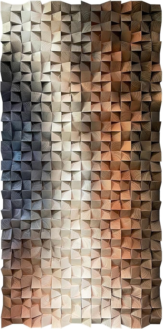 LIUZEYUE Unique Modern Wood Wall Art, Designed with Expansive Mosaic Rhythm | oversized textured wood wall art; charcoal and orange, natural grain; living room double-height focal wall; 39.4 x 78.7 in - Image 2