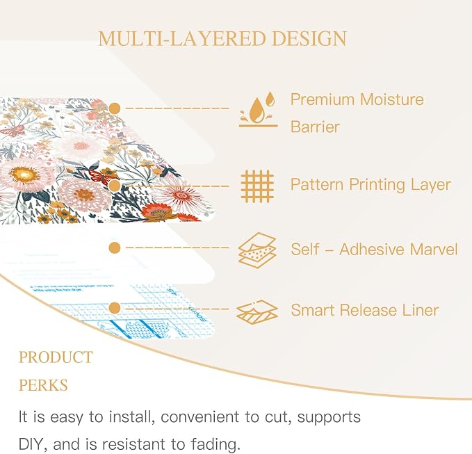 Dimoon Floral Wallpaper Peel and Stick Wallpaper Boho Retro Contact Paper 17.3''x362'' White Bohemian Vintage Removable Wall Paper Renter Friendly Waterproof Wall Mural Bedroom Bathroom Vinyl - Image 3