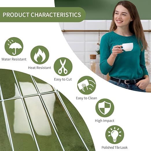 10 Sheets Upgraded Thicker Design Subway Tile Peel and Stick Backsplash | 12”×12”Self Adhesive Wall Tiles Stick on Back Splash for Kitchen,Bathroom,Camper(Green) - Image 2