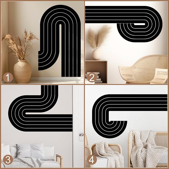 Kazova Large Black Arch Wall Decals 2 Sheets Peel and Stick Removable Minimalist Abstract Wall Sticker for Living Room Bedroom Office Modern Wall Stickers Headboard Decor - Image 6