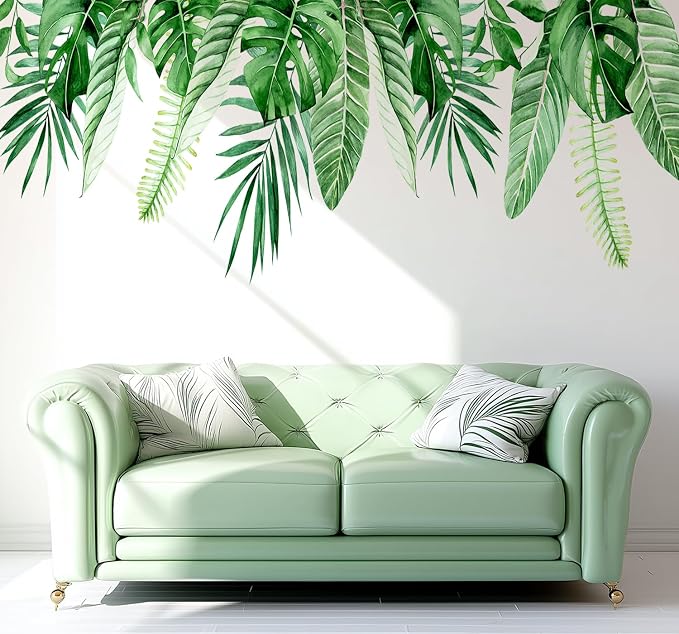 Hanging Plants Leaves Wall Decals Peel and Stick, Large Floral Flowers Wall Stickers, Removable Vine Home Decor Art for Bedroom Living Room Classroom Office by VePret