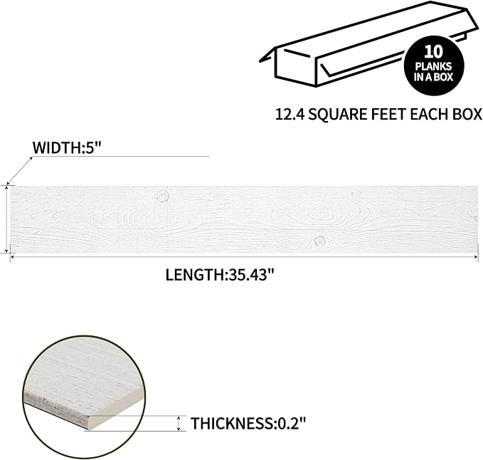 Brosisincorp Real Wood Shiplap Peel and Stick Wall Panel White 10 Pcs | Natural Paulownia Wood Plank for Interior Rustic Accent Wall, Easy DIY Self Adhesive, 35.43" L x 5" W Each, Covers 12.4 Sq Ft - Image 6
