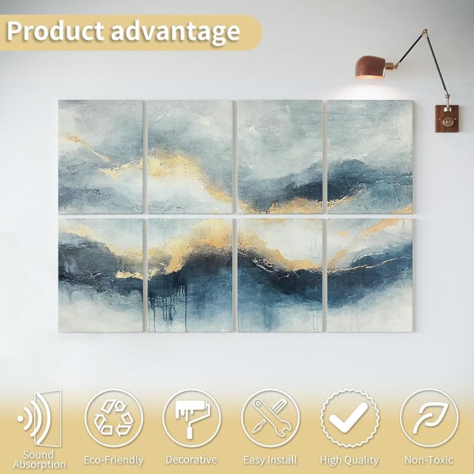 Art3d Acoustic Wall Panels, 48 x 32 in Set, 8-Pack Decorative Wall Art | UV-printed polyester, helps reduce echo, sound absorbing decor for living room, bedroom, office, studio and gaming room - Image 4