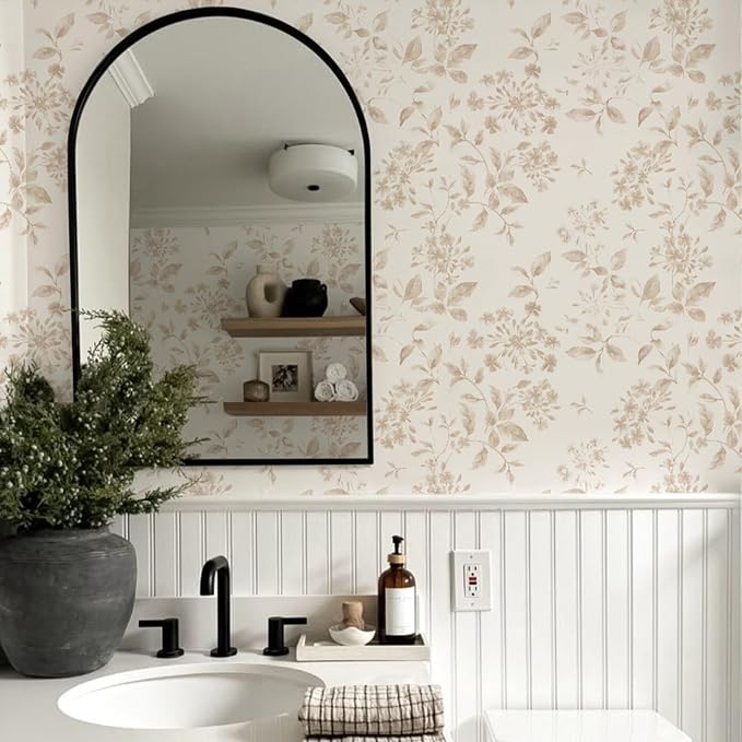 Vintage Floral Peel and Stick Wallpaper 17.32"x 118.11" Neutral Toile Removable Self Adhesive Wallpaper for Bathroom Bedroom (Timeless Blossom, 17.32"x 118.11") - Image 5
