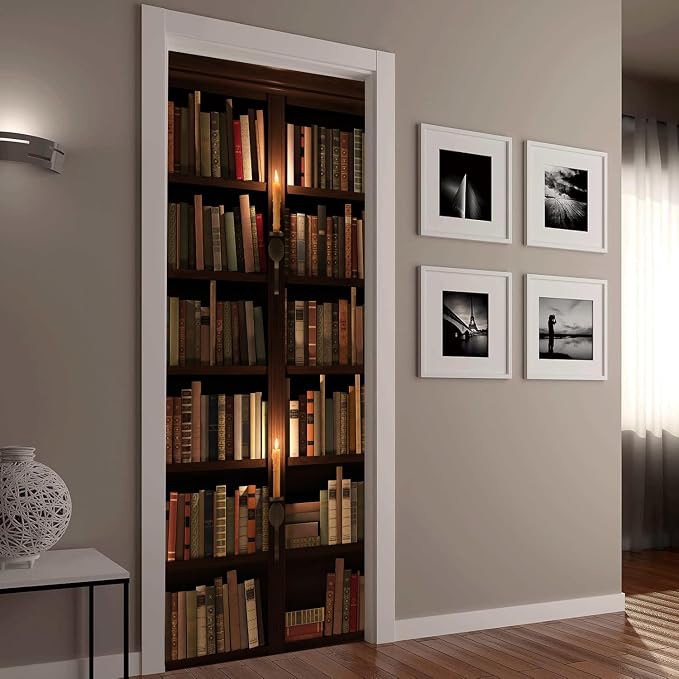 artfanke 3D Retro Book Shelf Door Sticker Peel and Stick 30.3"x78.7" - Self-Adhesive Door Murals Wallpaper Waterproof PVC Wall Decal for Bedroom Decor (2 Sheets/Set) - Image 8