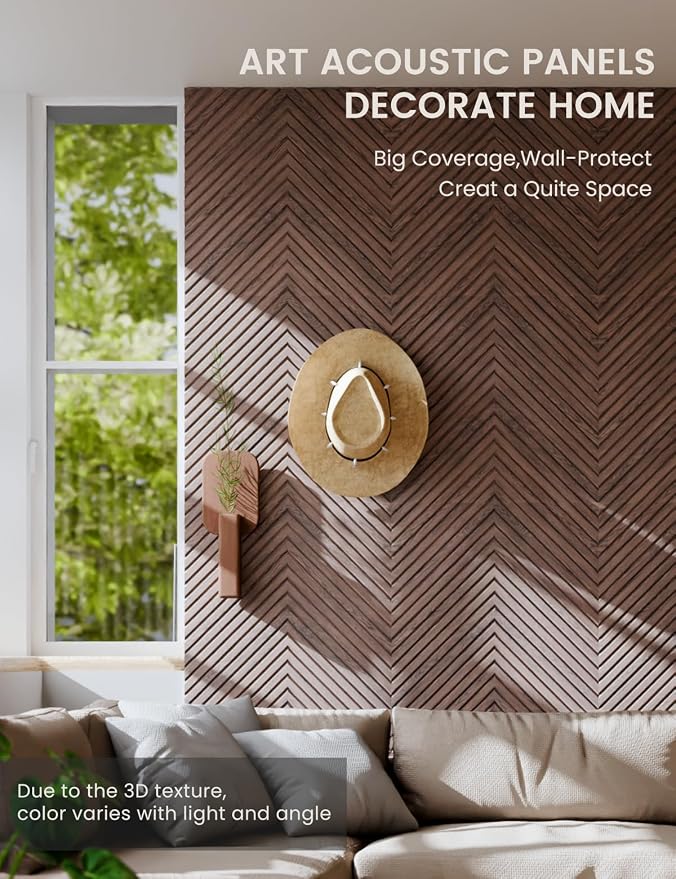 Fluxynara 6-Pack Large Felt Bulletin Board, Walnut Pyramid | 70.87" x 47.24" Cork Board Alternative, Acoustic Wall Panels with 60 Adhesive Tabs for Recording Studios and Home Offices - Image 4