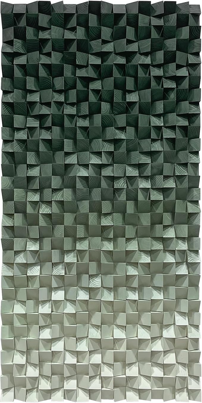 LIUZEYUE Forest-Tone Cube Mosaic, 3D Geometric Wood Wall Decor | wooden wall decor for living room; forest green and ivory, wood relief depth; conference room side wall; 27.6 x 55.1 in - Image 2