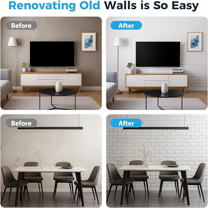 11 Pcs 3d Wall Panels Peel and Stick, White Brick Printable Faux Paneling Self Adhesive Waterproof 3d Wallpaper Stick and Peel for Bedroom, Bathroom, Kitchen, Fireplace (10.65 sq feet Coverage) - Image 4