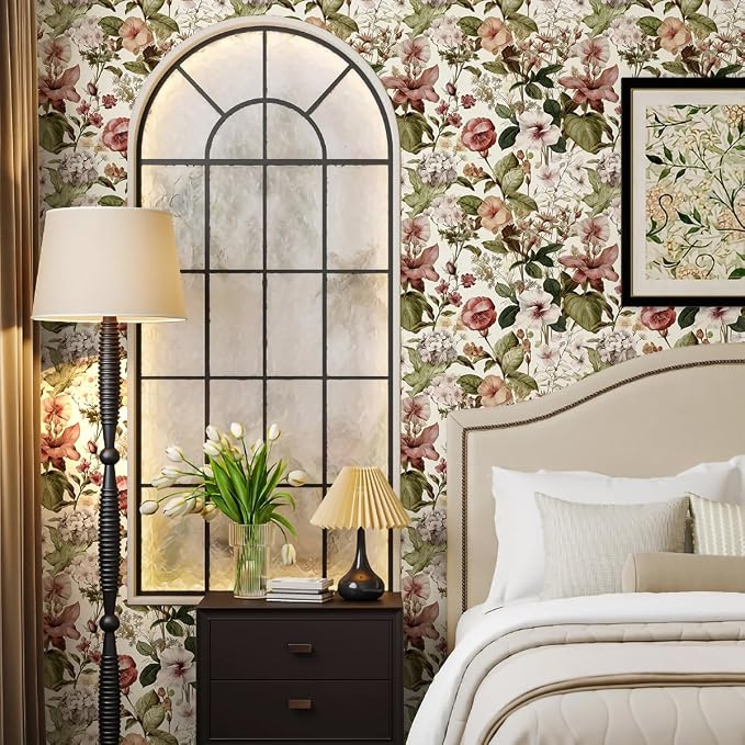 Jeweluck Vintage Floral Peel and Stick Wallpaper for Bathroom 16.9”x196.8” | Floral Wallpaper Boho Flower Contact Paper Peel and Stick Removable Self Adhesive Wall Paper for Cabinets Walls Decor Vinyl - Image 2