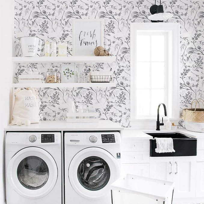 Orainege Gray Floral Peel and Stick Wallpaper Floral Contact Paper | 17.7 in ×590.5 in Peel and Stick Wall Paper for Bathroom Removable Wallpaper Self Adhesive Waterproof - Image 8