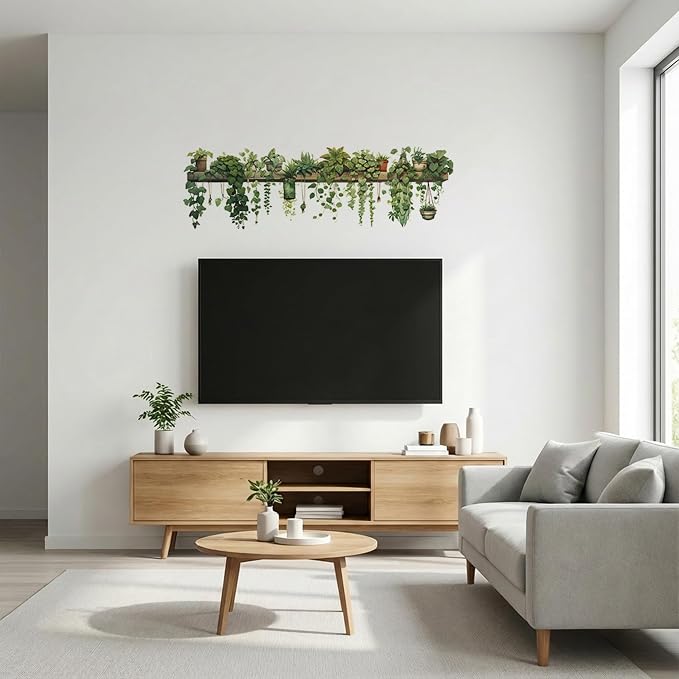 Green Plant Wall Stickers Greenery Vinyl Wall Decals Decor Removable Wall Clings Peel and Stick Wall Mural for Bedroom Living Room Office Space (Small) by Bawiked