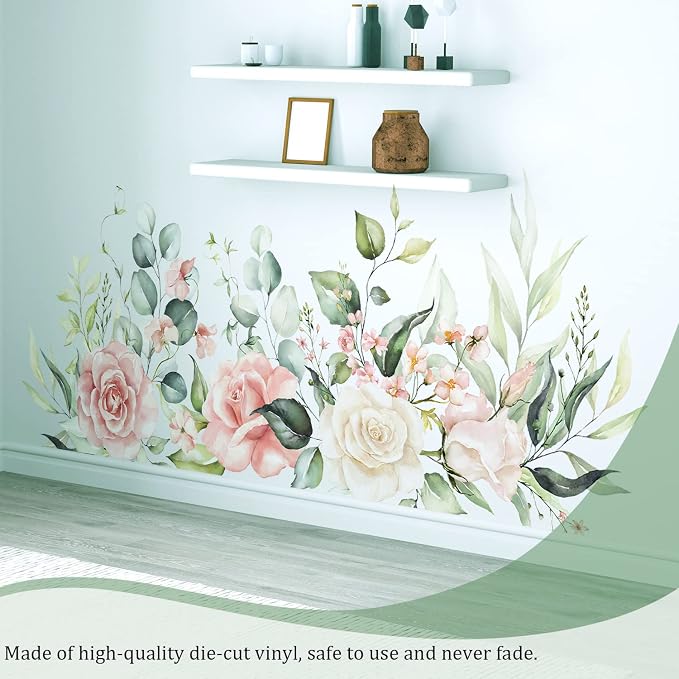 Flowers Leaves Wall Decals Peel and Stick, Large Hanging Floral Vinyl Wall Stickers, Removable Vine Home Decor Art for Bedroom Living Room Classroom Office - Image 6