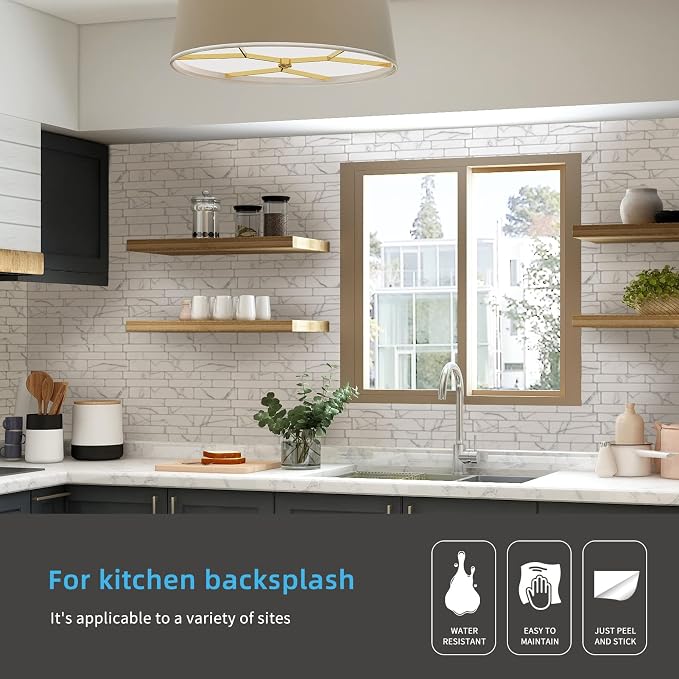Art3d Stone Peel and Stick Backsplash, 10-Sheet, 12" x 12", White Marble | Lightweight, Self Adhesive, Moisture Resistant, Easy to DIY, Modern Style, for Kitchen, Bedroom, Ideal for New Home Buyers - Image 2