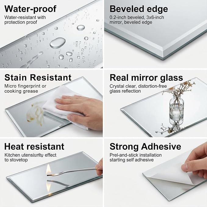 40-Pack Real Glass Mirror Subway Tiles, 3"x6" Beveled Peel and Stick Backsplash for Kitchen, 5mm Heat-Resistant DIY Wall Tiles (Approx 5 Sq. Ft.) - Image 2