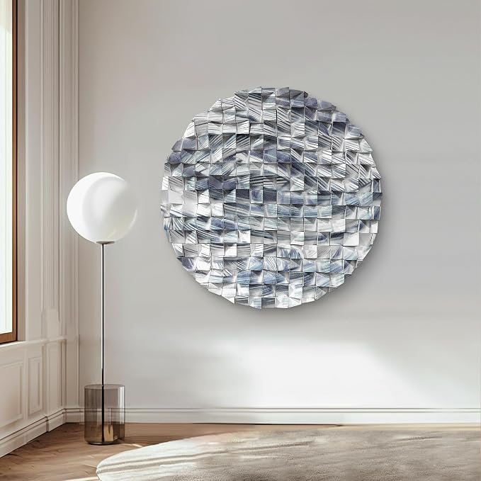 LIUZEYUE - Abstract Blue Line Wood Wall Art, White Background Round Wooden Circle, Modern Minimalist Wall Decor,Round Wood Wall Decor for Office decoration 47.2" - Image 5