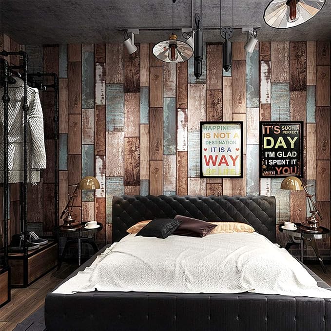 Livelynine Shiplap Peel and Stick Barnwood Wallpaper for Walls Rustic Barn Wood Wall Planks Bathroom Wallpaper 17.7X78.8 Wood Plank Contact Paper for Desk Cabinets Bulletin Board Paper Roll Classroom - Image 2