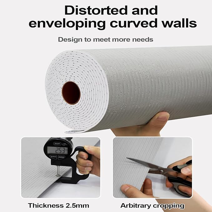3D Faux Stone Peel and Stick Roll-15.7"x110"Thick PVC Foam Wall Paneling,DIY Self Adhesive Removable Waterproof&Sound Dampening for Cement Texture Accent Wallpaper for Living Room,Bedroom Decor(Gray) - Image 5