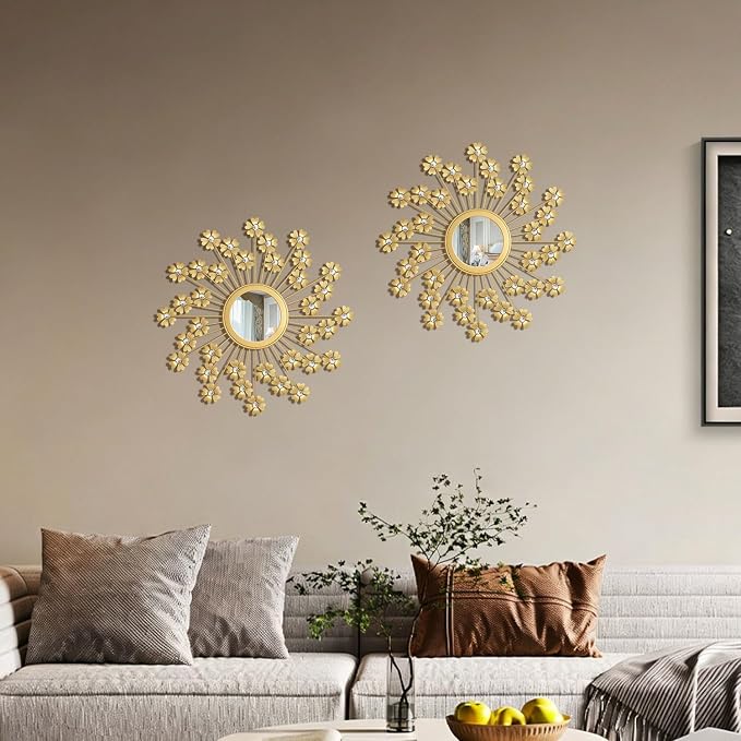 2 Pack Metal Mirrors for Wall Boho Sunburst Wall Mirror Home Decor Modern Decorative Wall Art for Bedroom Living Room Entryway - Image 6