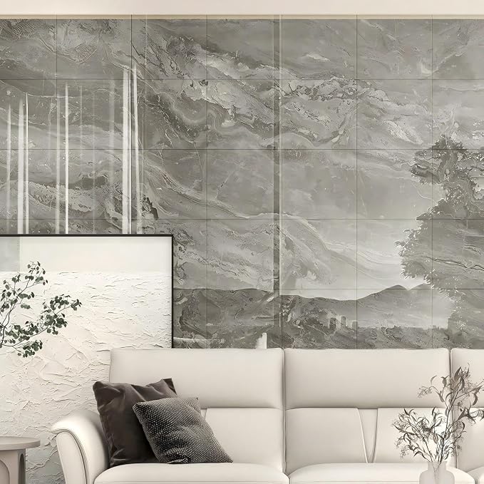 Chejiaye 10pcs Marble Peel and Stick Backsplash Waterproof Washroom Wall Panels, Peel and Stick Tile, PVC Wall Panels for Kitchen (Grey Marble Tiles, 11.8" x 11.8" x2.5MM x 10Pack) - Image 9