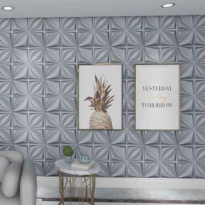 Art3d Matt Grey Silver 3D Wall Panel PVC Flower Design Cover 3 Sq Meter, for Interior Wall Decor in Living Room,Bedroom,Lobby,Office,Shopping Mall - Image 3