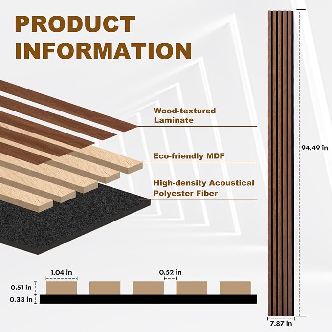 Wood Slat Acoustic Panels, 4 Pack 94.5"x7.9" (21ft²) 3D Wall Panels, Modern Fluted Sound Absorbing Wall Panels for Interior Wall Decor,Office,Home,Theater,Studio,Walnut - Image 2