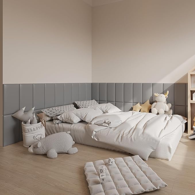 YU LI 3DH 3D Anti-Collision Wall Padding for Kids Self-Adhesive 4PCS Grey headboard Panels for Wall Peel and Stick headboard - Image 2