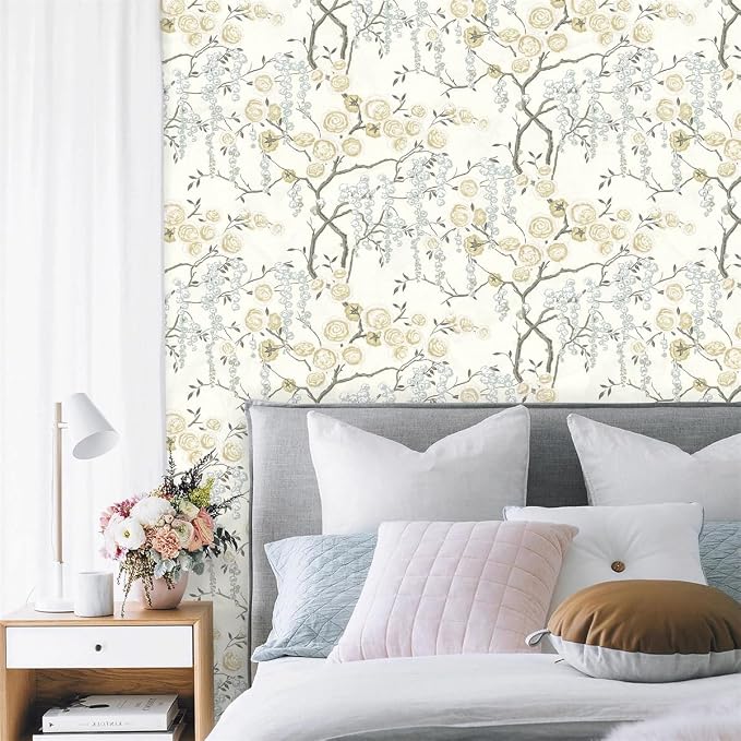 Orainege Peel and Stick Wallpaper Vintage Floral Contact Paper | 17.7in x 196.8in Beige Floral Wallpaper Self Adhesive Removable Wall paper for Bathroom Living Room Decor - Image 2