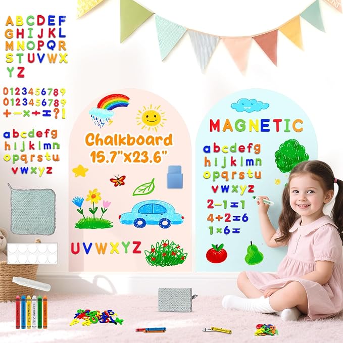 Arch Magnetic Wall Decal Magnet Board for Kids Playroom Peel and Stick 2Pcs | Peel and stick, self adhesive, for toddler bedroom playroom homeschool decor, vinyl drawing learning, 79 magnet alphabet ABC by HATARU