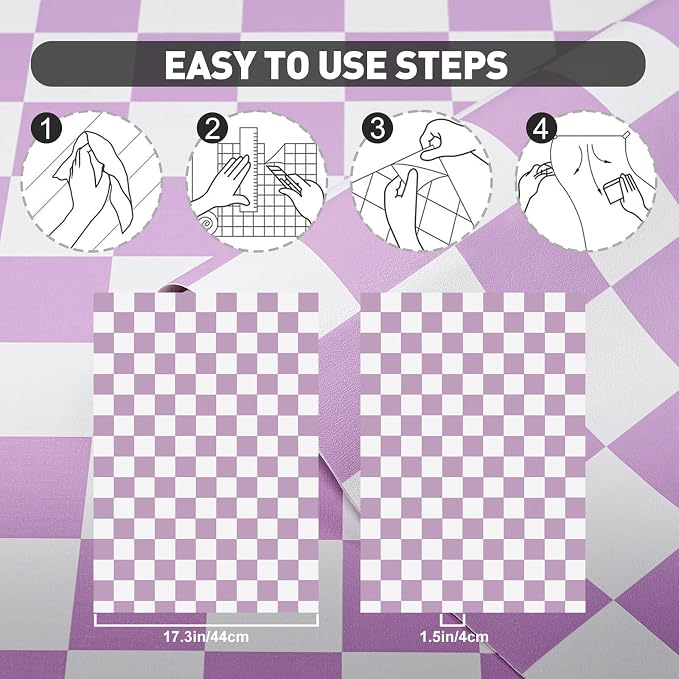Purple and White Contact Paper Mosaic Checkered Peel and Stick Wallpaper 17.3"x120" Self Adhesive Waterproof Vinyl Roll for Bathroom Kitchen Backsplash Cabinets Shelf Liners Drawers - Image 5