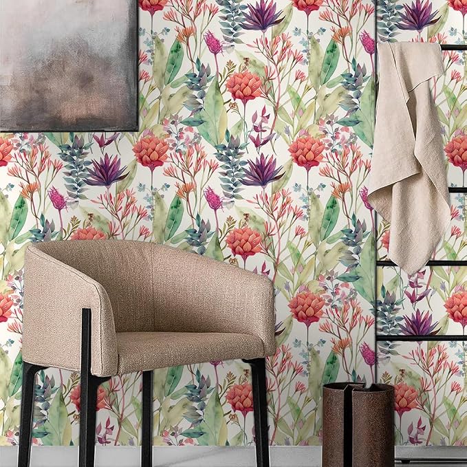 Watercolor Purple/Red/Green Grass Wildflower Floral Peel and Stick Wallpaper Wall Decor Self Adhesive Wall Paper Stick on Easy Peel Off Contact for Renter Apartment - Image 3