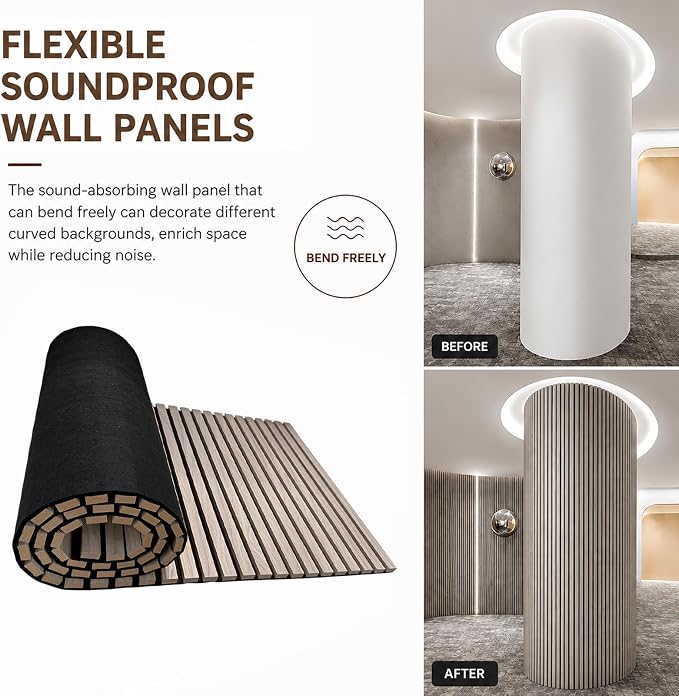 Acoustic Wood Panels for Wall,3D Flexible Fluted Sound Slat Panel,White Oak | Soundproof ,Absorbing,Noise Cancelling,94.5 x 23.6in - Image 6
