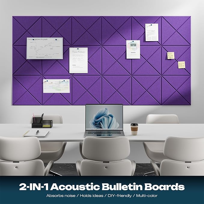 Sonicism 12 Pack X-Lined Acoustic Panels with Self-Adhesive, 12"X 12"X 0.4" Sound Proof Foam Panels, Decorative Soundproof Wall Panels, Sound Absorbing Tile for Home & Offices, Violet - Image 4