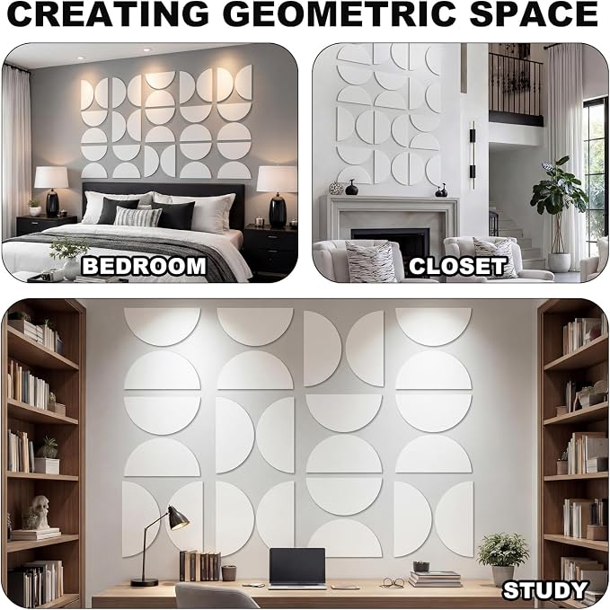24 Pack Art 3D Wall Panels for Interior Wall Decor Decorative PVC Walls Panels White Half Circles Modern Panel Textured Accent Decor 7.87''x15.75'' 3D Art for Living Room Bedroom Office Background - Image 7