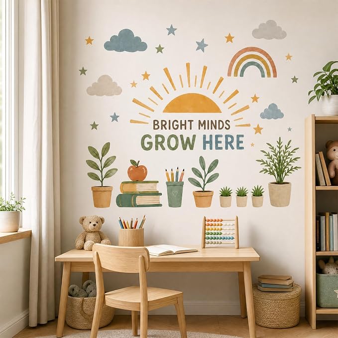 Boho Sun Wall Decal Watercolor Modern Half Sun Wall Decal Sun Cloud Wall Stickers Vinyl Sticker for Classroom Playroom Bedroom Wall Decor - Image 6