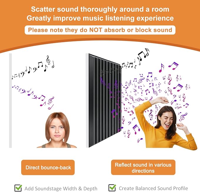 TroyStudio Slat Acoustic Sound Diffuser Panels, 19.7 X 19.7 X 0.5 inches 12 Pcs Black PVC Plastic 3D Wall Panel, Recording Studio Acoustical Treatment Diffusion panel, Art Decorative Ceiling Tiles - Image 3
