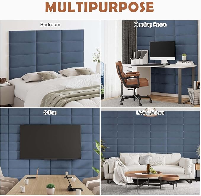 IFNOW Wall Mounted Headboard, Peel and Stick Panels, Navy Blue, Queen | Upholstered 3D Soundproof Acoustic Panels, Reusable and Removable, Padded Leather Bed Headboard, 9 Panels, 9.84" x 23.62" - Image 7